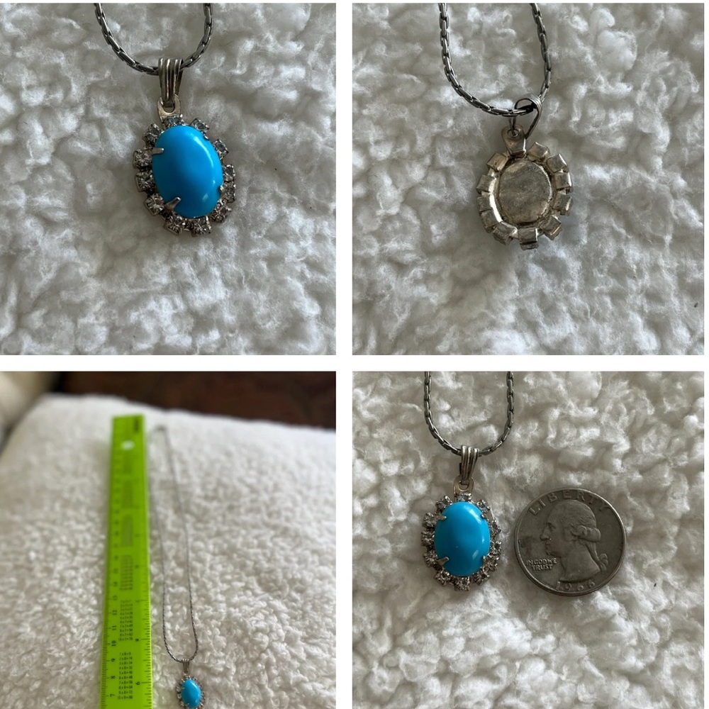 Necklace SILVERTONE NECKLACE WITH FAUX TURQUOISE PENDENT!